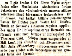 A note on Pehr Frigel's funeral (Daglig Allehanda, 10 December 1842)