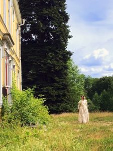 Kerstin inspecting the mansion