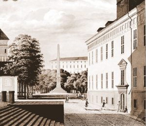 In the foreground, Gustavianum, where Adolf Nordvall studied philosophy, and Carolina Rediviva, the university library in the background. Johan Way, 1833.