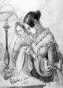 Women sewing. Drawing by Fritz von Dardel 1841.