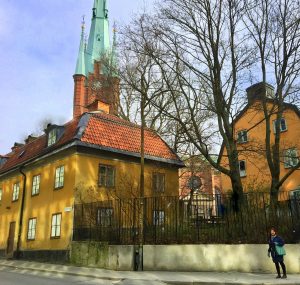 The view from Almroth's apartment at the corner of Klara Västra Kyrkogata and Stora Vattugränd.