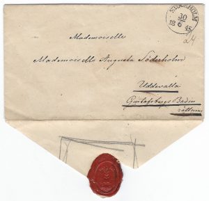 Emilia Breitholtz' letter to Augusta - postmarked in Stockholm, 30 June 1845